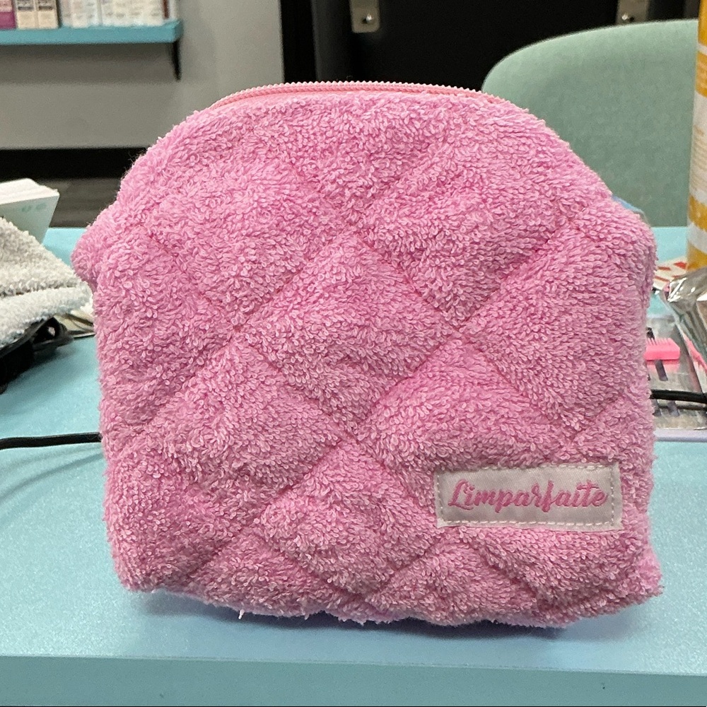 Pink Quilted Terry Cloth Cosmetic Pouch